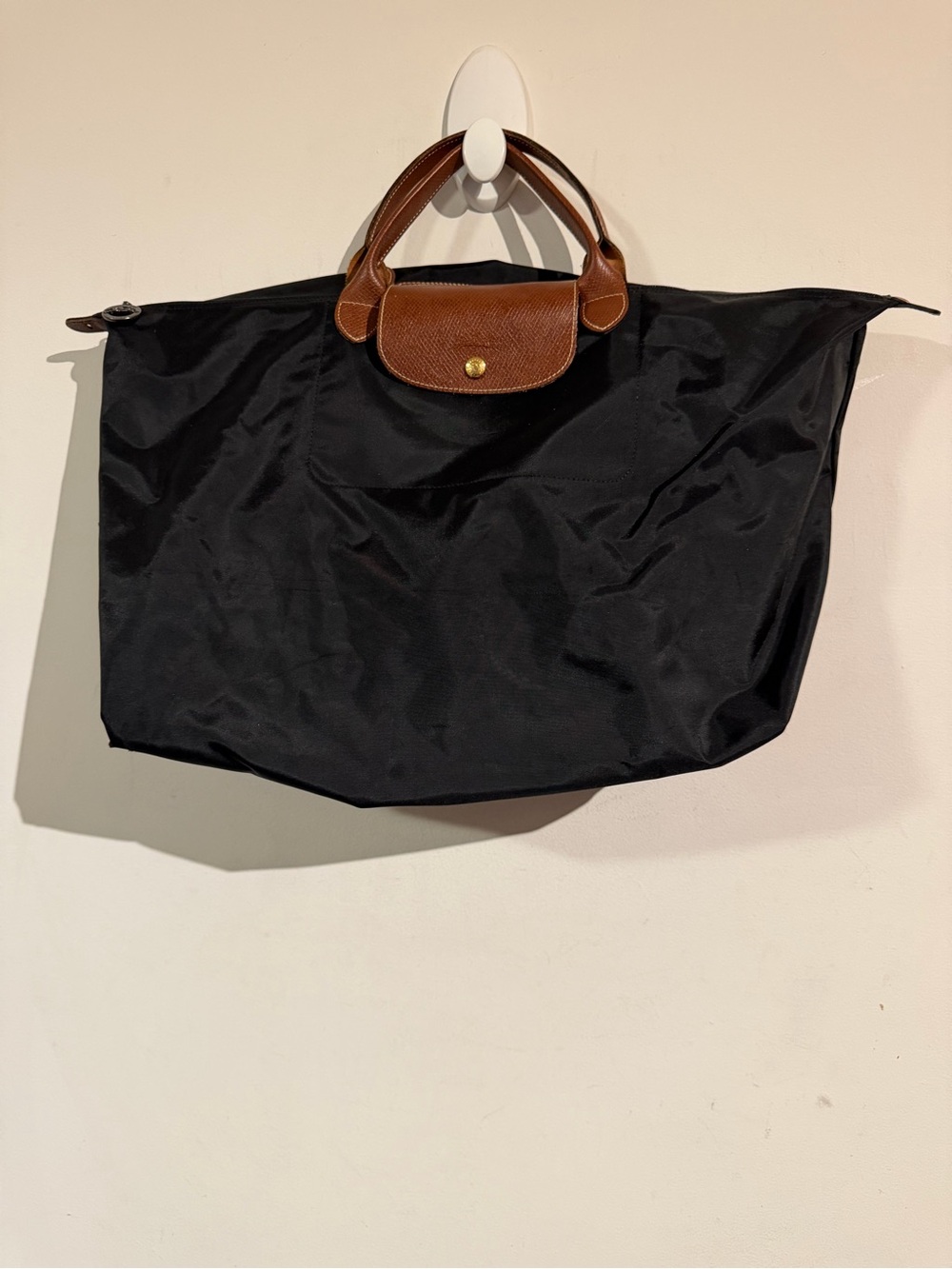 Longchamp Black Nylon Zip Pouch with Silver Logo Charm